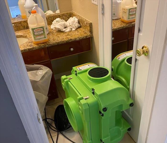 green air scrubber, cleaning products on countertop