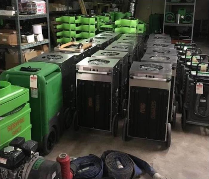 SERVPRO restoration equipment being stored in SERVPRO warehouse.